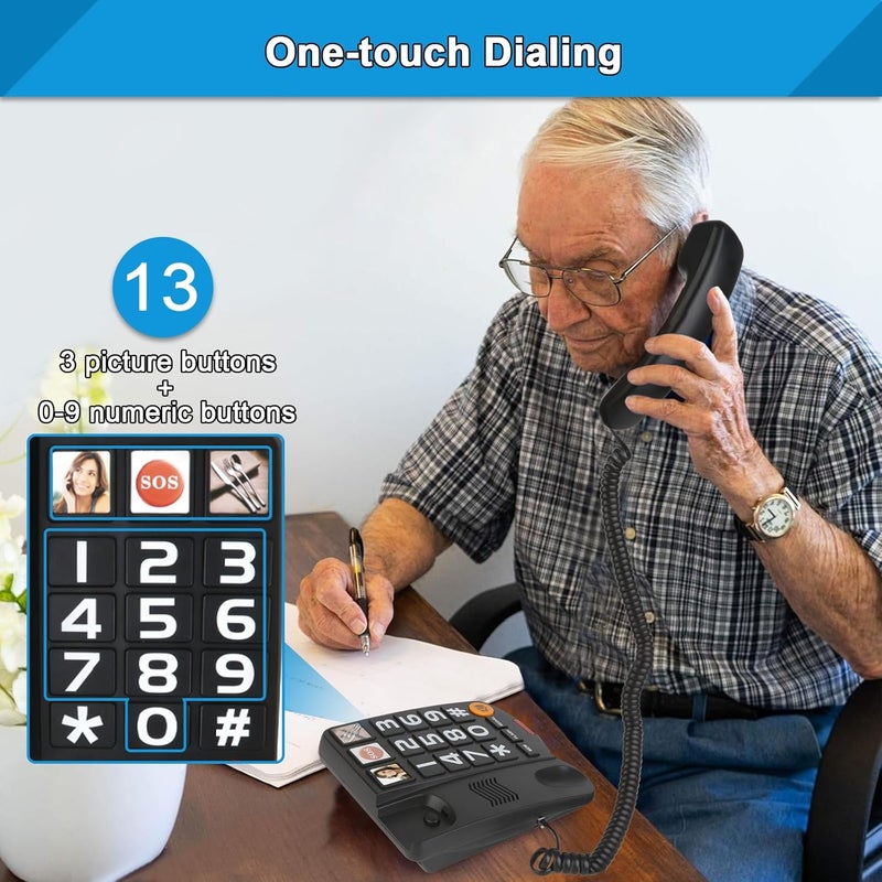 Sangyn Landline Phones for Seniors with Large Button Corded Telephone for Home with Amplified Loud Ringer Volume Adjustable One-Touch Dialing Big Button Telephones for Visually Hearing Impaired,Black - Image 3